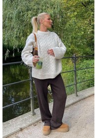 Resim Madmext Ekru Bisiklet Yaka Örme Triko Kazak Mg2009-ekru Ekru 
