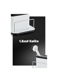 Resim Grimorlife Fırçalı Telli Mutfak Seti Beyaz - Standlı Plastik Mutfak Lifli Sünger Hediyeli Beyaz 