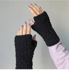 Resim Burdenas Siyah Puffy Eldiven Trend Tasarım El Örmesi Kış Modası Siyah 