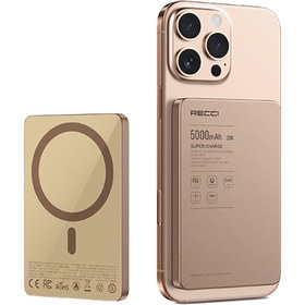Resim Recci Magsafe Powerbank RP33 Pd 20W Ultra Ince LED Göstergeli Hızlı Şarj Özellikli 15W 5000mAh Gold 