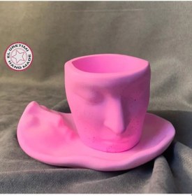 Resim Uretti - Ayşe 7362 - El Yapımı Yüz İfadeli Dekoratif Pembe Biblo / Saksı 