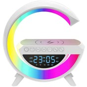 Resim ArtworkAnatolia Sr-s10 Kablosuz Şarj Standı Rgb Ledli Dijital Saatli Alarmlı Radyolu Bluetooth Hoparlör 