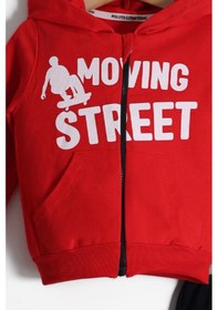 Resim Erkek Çocuk Kanguru Cepli Street Baskılısı Fermuarlı Hırka 2'li Eşofman Takımı Kırmızı 