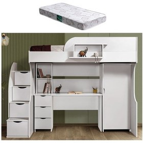 Resim Ranza, Litera Ranza Dolap Çalışma Masası Beyaz + 1 Adet Comfort Yatak 90 x 190 Cm 