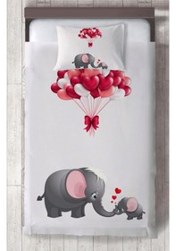 Resim Mekta Home Bebek Ve Çocuk Odası Fil Ve Kalp Desenli Yatak Örtüsü Renkli 