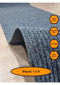 Resim Gri Çelik Halı, Yolluk, Lastik Tabanlı, 1x9 Metre, Kaydırmaz Gri 