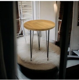 Resim Masif Panel Ahşap Yan Sehpa Firkete Ayaklı Naturel 