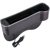 Resim Cbtx Çift Usb Ortam Işığına Sahip Araç Merkezi Kontrol Koltuğu Boşluğu Saklama Kutusu, Renk: Karbon Fiber Siyah Yardımcı Pilot 