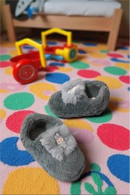 Resim ALTUNTAŞ Kız - Erkek Labubu Baskılı Kışlık Mevsimlik Peluş Ev İçi Kaymaz Panduf Gri 