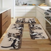 Resim 1.1 inç Kalınlıkta Soyut Kedi Desenli Mutfak Matı - Dayanıklı Polyester İplik, Makinede Yıkanabilir, Mutfak, Oturma Odası, Veranda ve Ev Dekoru için İdeal, Mutfak Dekoru Matı | Soyut Kedi Tasarımı | Dayanıklı Mat, Kedi Dekoru 
