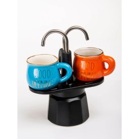 Resim Feyza Design Çift Musluklu 2'li Espresso Moka Pot Seti, Ocak Üstü Kullanım 