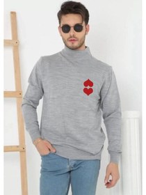 Resim Assema Unisex Yarım Boğazlı Baskılı Dokuma Triko - Gri Çok Renkli 