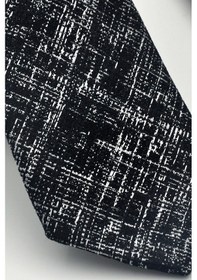 Resim Gaffy Beyaz Kırcıl Desenli Siyah Dokuma Kumaş Mendilli Slim Fit Kravat // Sdk-2610-1 Siyah 