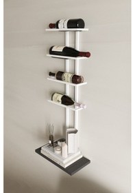 Resim Aju Şaraplık Ve Kadeh Rafı Duvara Monte Şarap Mahzeni Modern Duvar Alkol Rafı Metal Ve Ahşap Tasarım Beyaz 