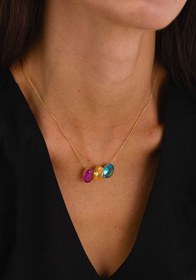 Resim Ahududu Design Doğal Taş Renkli Kolye 