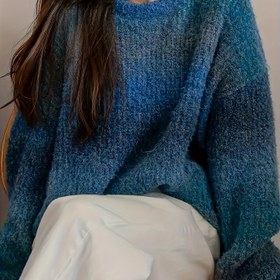 Resim Kadınlar için Günlük Renk Geçişli Uzun Kollu Kazak - Yumuşak Esnek Yuvarlak Yaka, Makinede Yıkanabilir Her Mevsim İçin Bol Kesim Üst, Sevimli Kazaklar, Rahat Giyimli Kazak, Yüksek Esneklikte Yün 