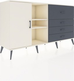 Resim Kronos Konsol 4 Raflı 4 Çekmeceli Tek Kapaklı 176x59x99 Aytaşı-a Aytaşı-aytaşı/antrasit 