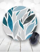 Resim Atölye Çizgi Mavi Suluboya Yapraklar Yuvarlak Mouse Pad Renkli 