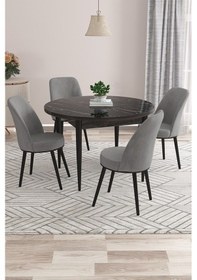 Resim Canisa Kea Serisi Yuvarlak Siyah Mermer Desen Mutfak Masa Takımı 4 Gri Babyface Sandalye Siyah Mermer Desen Masa, Gri Sandalye 