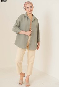Resim 103901 Oversize Basic Tesettür Gömlek Haki 