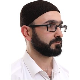 Resim Koyu Kahverengi Kışlık Orlon Namaz Takkesi Baklava Desenli Takke Kahverengi 