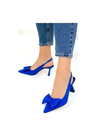 Resim Feles Kurdela Detaylı Arkası Açık Stiletto Kadın Topuklu Ayakkabı MAVİ 