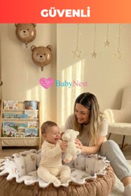 Resim Premium Yuvarlak Oyun Minderi – %100 Pamuk, Ultra Yumuşak Dolgu, Geniş İç Alan, Emniyetli Kenar Bariyerli, Bebek Uyku ve Oyun Yatağı 