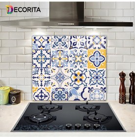 Resim Decorita Mavi Çini Desen | Cam Ocak Arkası Koruyucu | 52cm x 60cm 