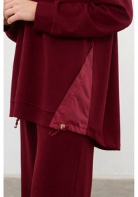 Resim Balenbi Oversize Garni Detaylı Modal Tesettür Kapüşonlu Kadın Takım 1199 - Form Serisi Bordo 