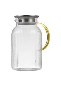 Resim Qerhome Borosilikat Cam Çizgili Sürahi Gold Saplı Metal Kapaklı 1500 Ml 