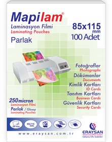 Resim MAPİLAM 250 MİCRON PARLAK LAMİNASYON FİLMİ (BÜYÜK KİMLİK) (85X115) 100 LÜ 