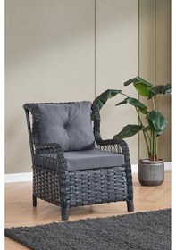 Resim Paris Rattan Puflu Bahçe Balkon Takımı 3+1+1 Cam Masalı Antrasit 
