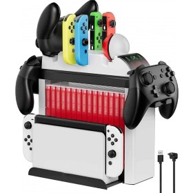 Resim Hobimtek Nintendo Için Organizatör Stand Şarj Cihazı Tutucu Şarj Unitesi OLED Switch LED Göstergeli TNS-2113 
