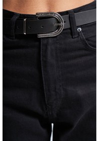 Resim Itsbasic Kadın Siyah Renk %100 Koton Mom Fit Kemerli Denim Jean 