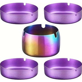 Resim Xuweiwei 5 Adet Metal Kül Tablası, Rüzgar Geçirmez Yeniden Kullanılabilir İç Ve Dış Mekan Masaüstü Dairesel 4 Mor + 1 Renk 