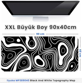Resim İlyuka Mousepad 90x40cm Büyük Boy Xxl Black And White Top. Map 
