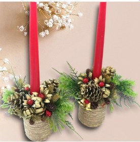 Resim Yılbaşı Mumluk Seti 2'li Altın 