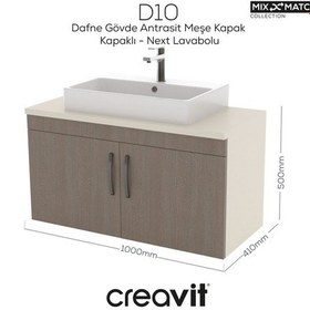 Resim D10 Next Lavabo Dolabı Kapaklı 100 Cm Dafne Melamin Gövde Antrasit Meşe Kapak Beyaz - Siyah 