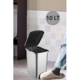 Resim Banyo ve Mutfak Için Pedallı Plastik Çöp Kovası ( Iç Kovasız) Metalik Gri 