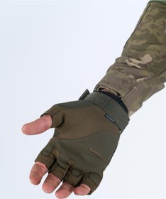 Resim COMBAT Tactical Outdoor Kesik Parmaksız Eldiven Asker Polis Sporcu Bisikletçi YEŞİL Kemik Eldiveni 