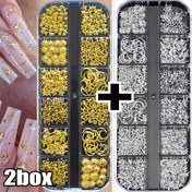 Resim 2Box Gümüş+Altın Yıldızlar Ay Güneş Perçinleri Tırnak Süsleri 3D Aolly Starlight Boş Pentagram/Ay Çivileri Manikür Dekorasyonu 