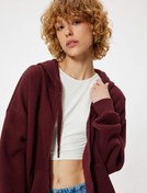 Resim Şardonlu Oversize Fermuarlı Sweatshirt Yıldız İşlemeli Kanguru Cepli 