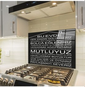 Resim Decorita Cam Ocak Arkası Koruyucu |Bu Ev-Siyah Fon| 49,5cm x 76cm 