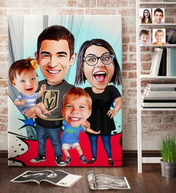 Resim BK Gift Kişiye Özel Aile Karikatür Kanvas Tablo 70x100cm 3 