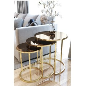 Resim Faymend 3lü Lüx C Zigon Sehpa Gold Aynalı Altın 