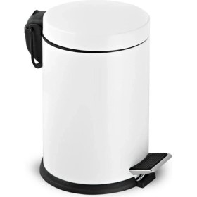Resim Metal Banyo Tuvalet Balkon Mutfak, Beyaz Renkli Pedallı Metal Çöp Kovası 3 Litre 3 L Banyo 25 x 18 