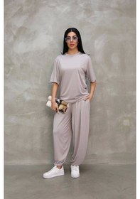 Resim Osy Modal Yumuşak Dokulu Kumaş Oversize Bisiklet Yaka T-shirt Jogger Eşofman Altı Eşofman Takımı - Gri Çok Renkli 