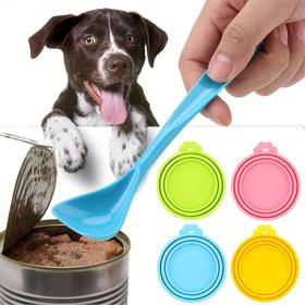 Resim 2/3 Adet Evcil Hayvan Mama Kutusu Kapakları+Kaşık, Standart Boy Köpek ve Pişik Maması İçin Uygun Silicone Güvenli Bulağa Dayanabilir Kaş Çatal Seti 