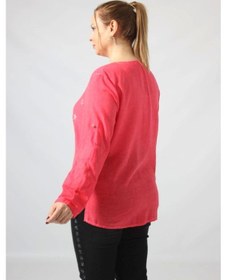 Resim Moda Berray 3294 Kırmızı Yıldız Baskılı Keten Kumaş Mevsimlik Gömlek Pembe 