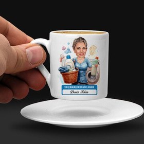 Resim Çamaşırkolik Anne Karikatürlü Kahve Fincanı 